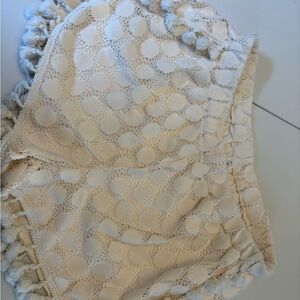 Cream Lace Crochet Shorts with Tassel Trim